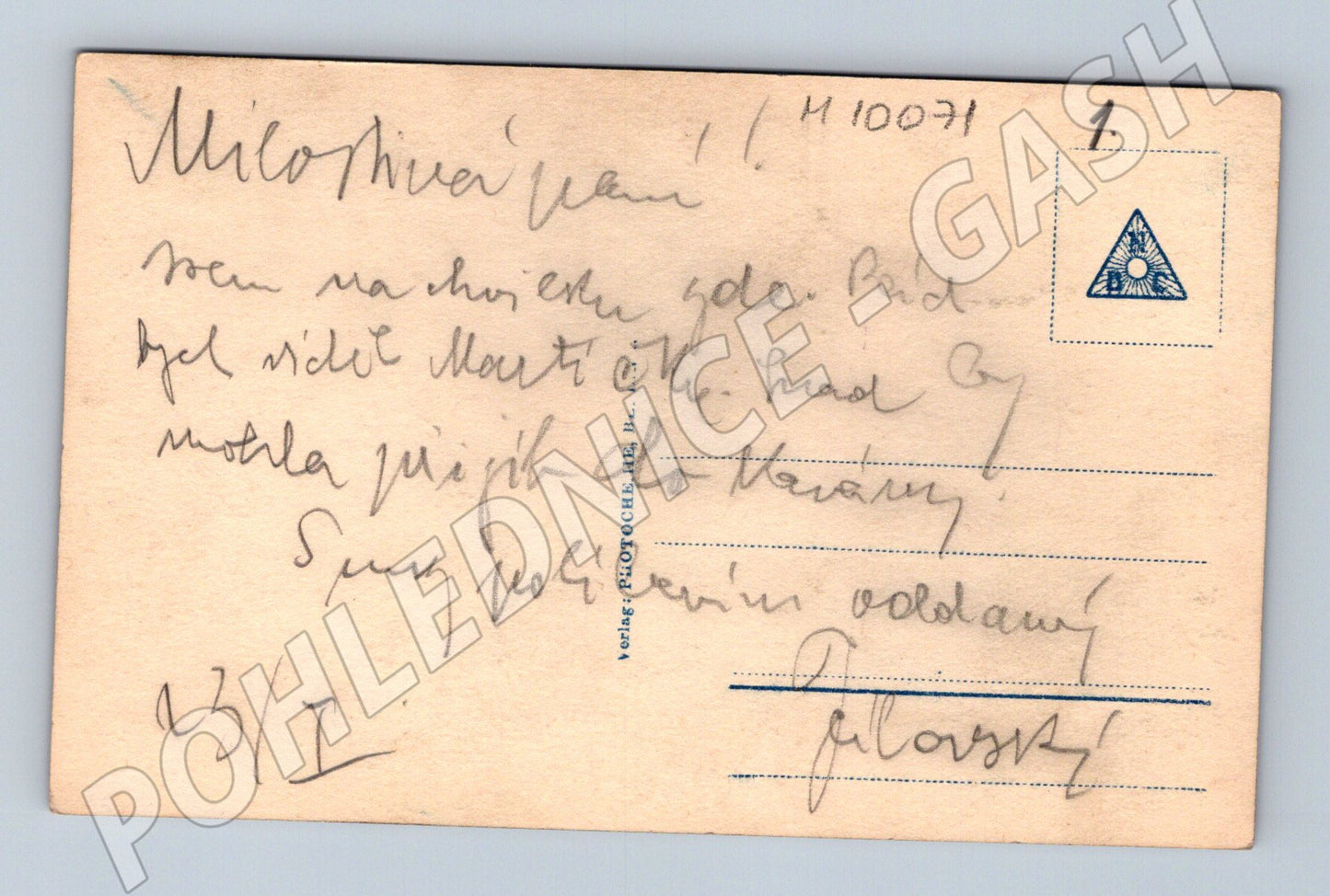 Pohlednice žena s koněm černobílá ručně psaná (M10071)