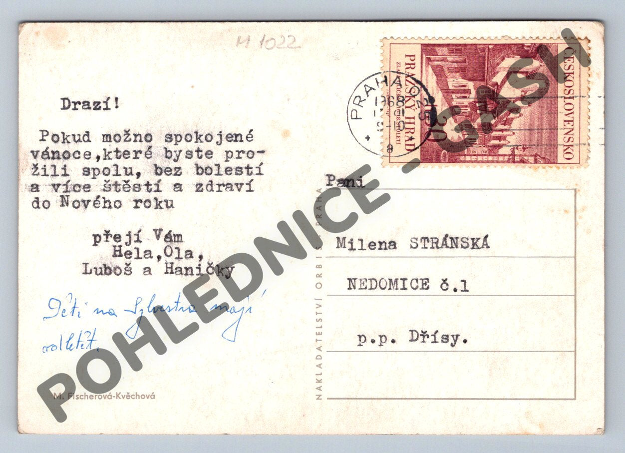 Pohlednice Vánoční Ježíšek M. Fischerová (M1022)