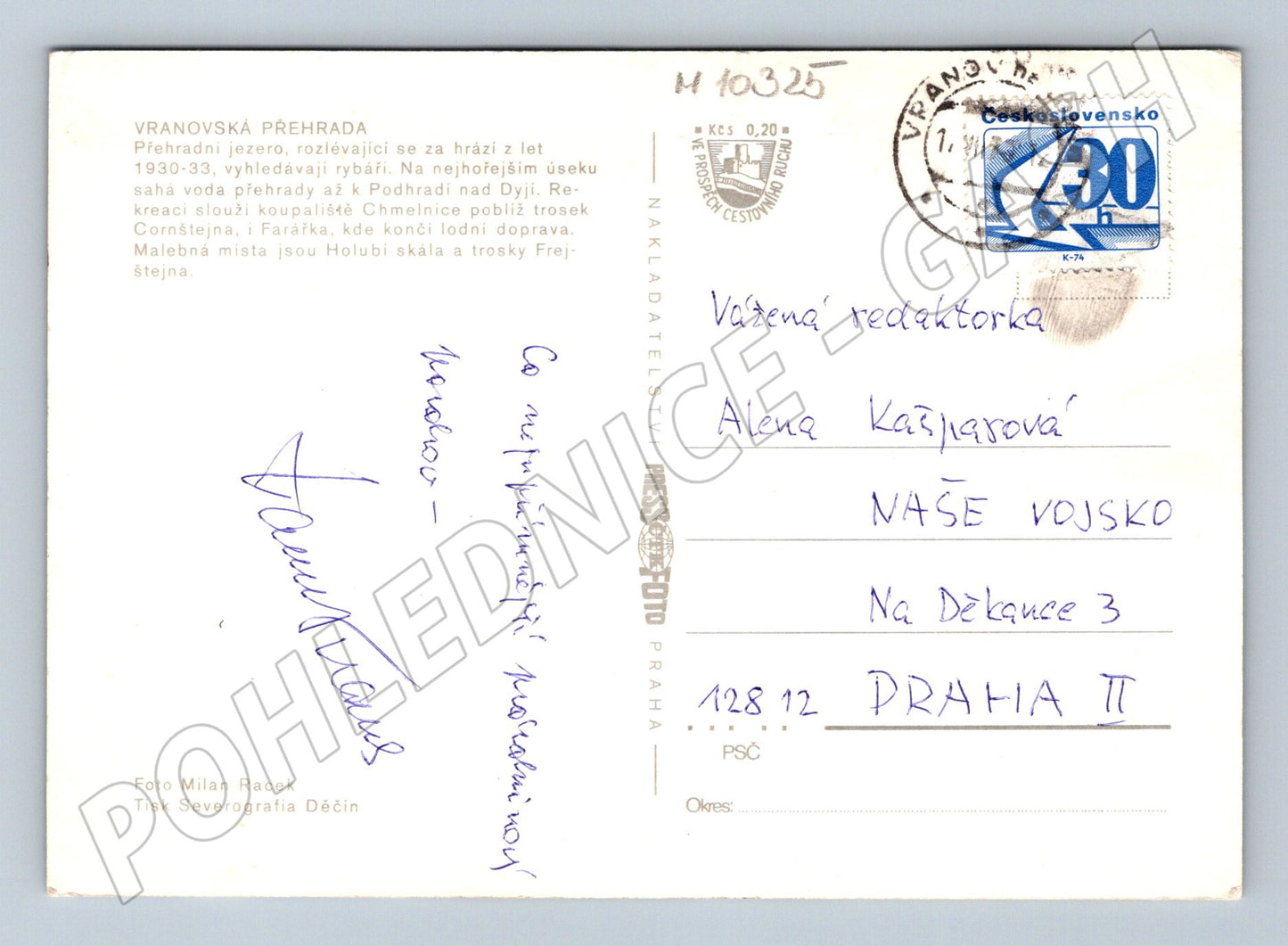 Pohlednice Vranovská přehrada - ručně psaná (M10325)