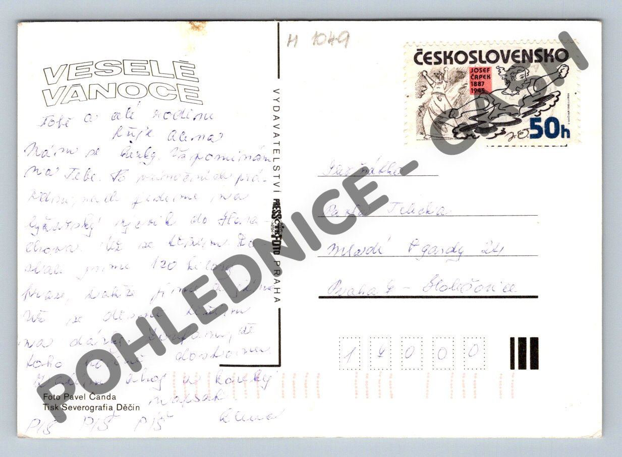 Pohlednice Vánoce ČSSR ovoce a ořechy použitá (M1049)