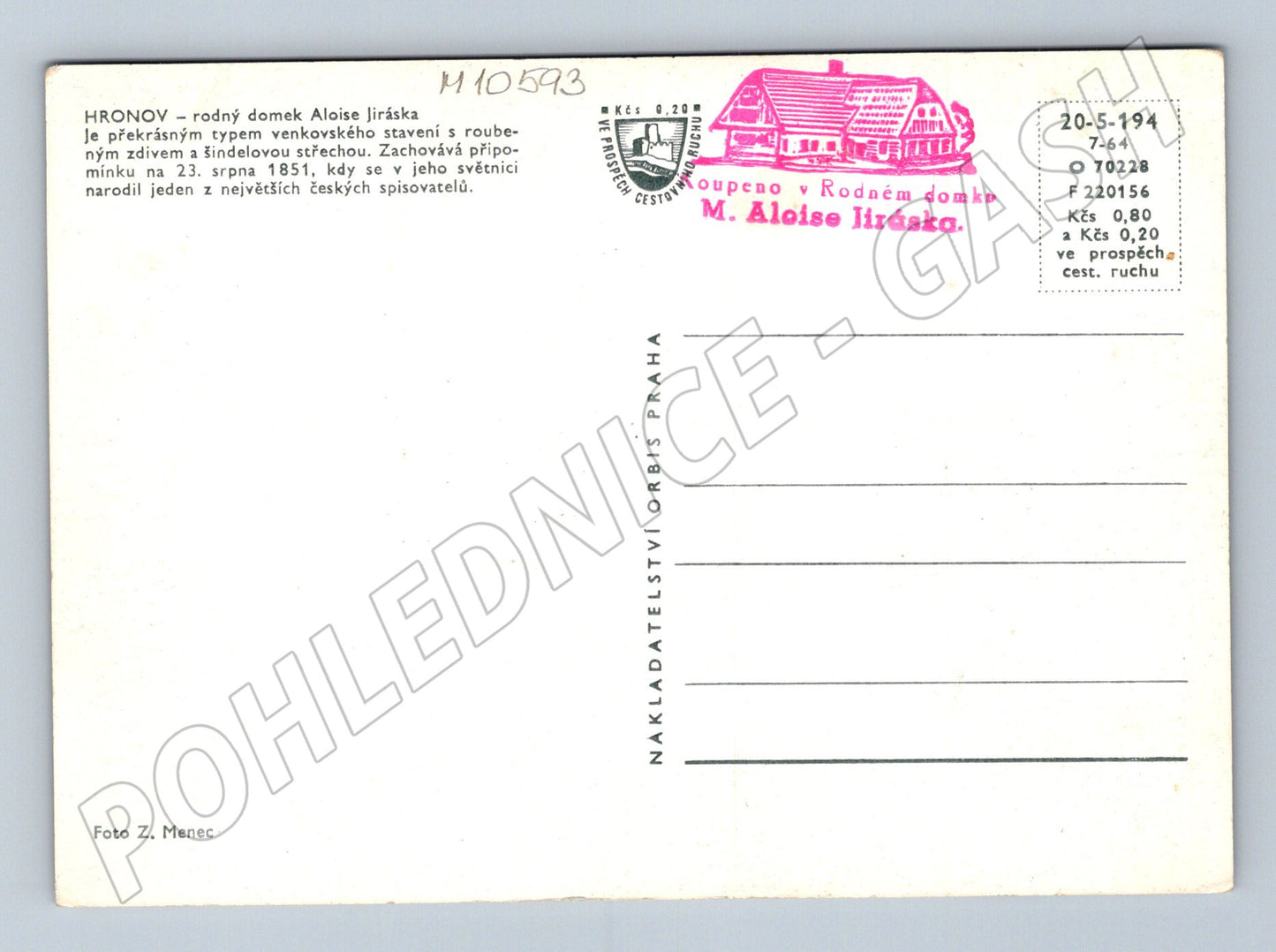 Pohlednice Hronov - rodný domek Aloise Jiráska (M10593)