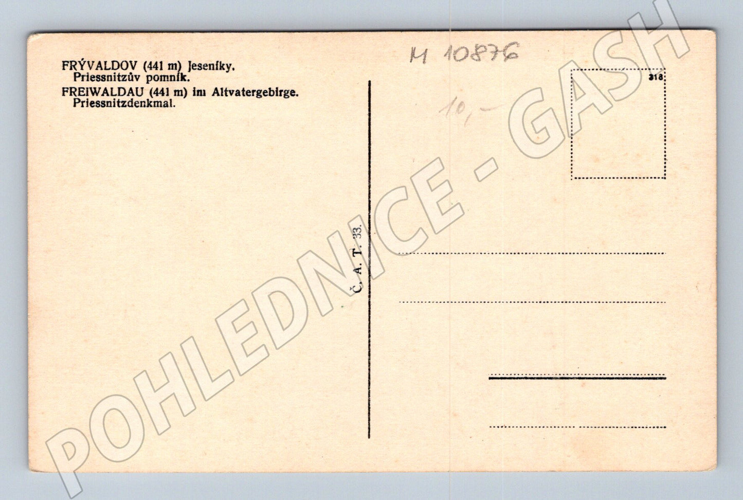 Pohlednice Priessnitzův pomník Frývaldov (M10876)