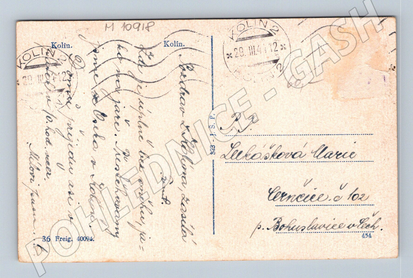 Pohlednice Kolín – řeka a věž, 1914 (M10918)