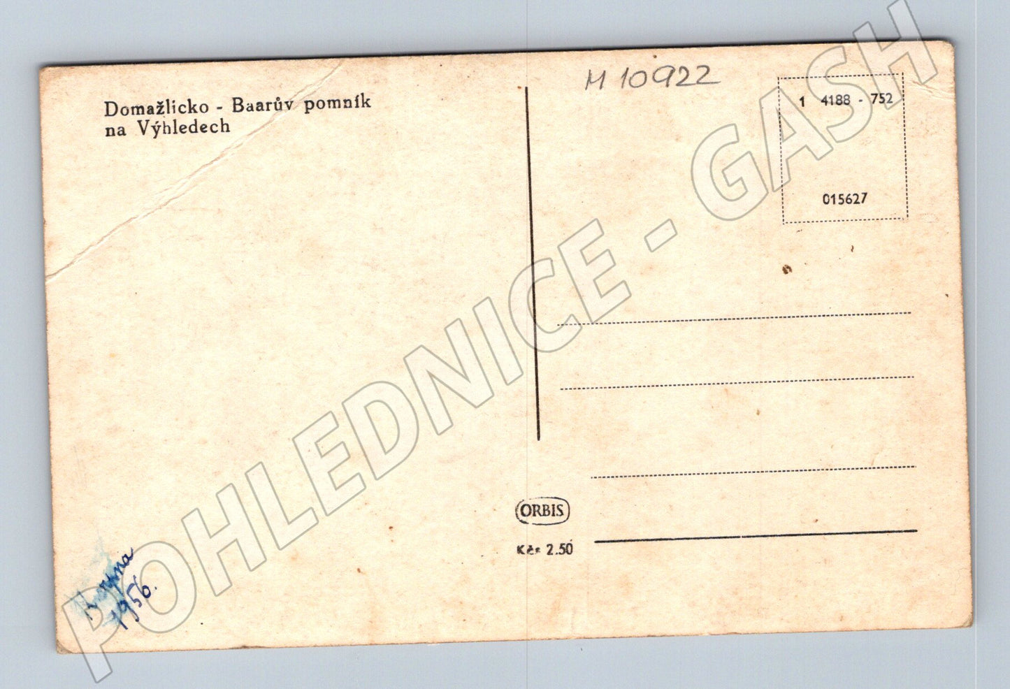 Pohlednice Baarův pomník na Výhledech - Domažlicko (M10922)