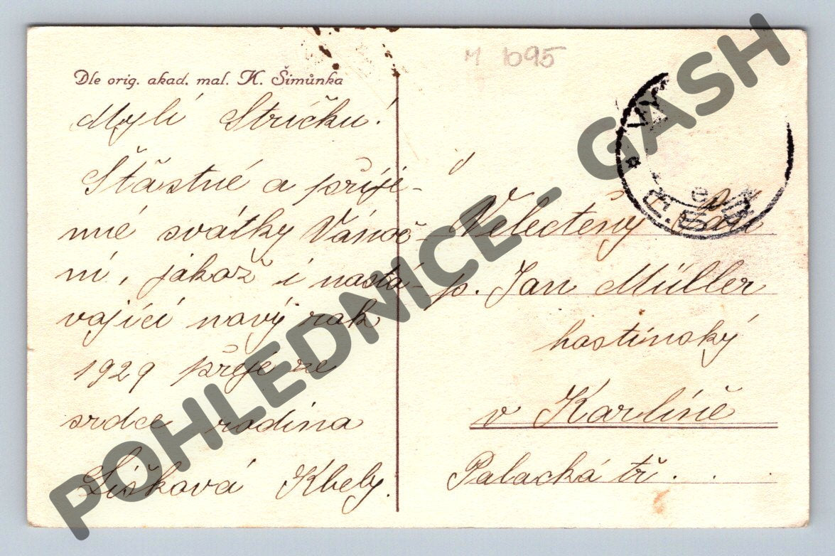 Pohlednice Nový rok 1929 K. Šimůnek (M1095)