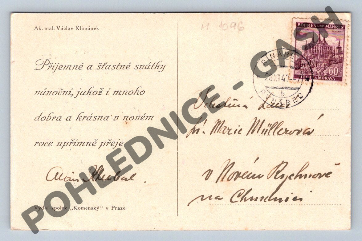 Pohlednice Vánoce ČSR 1941 Koledníci Klímánek (M1096)