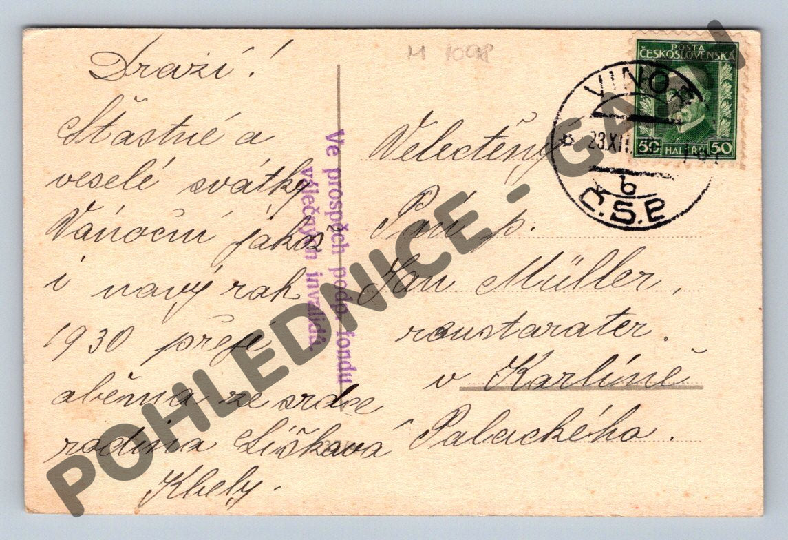 Pohlednice Vánoce ČSR 1930 zimní krajina ptáčci (M1098)