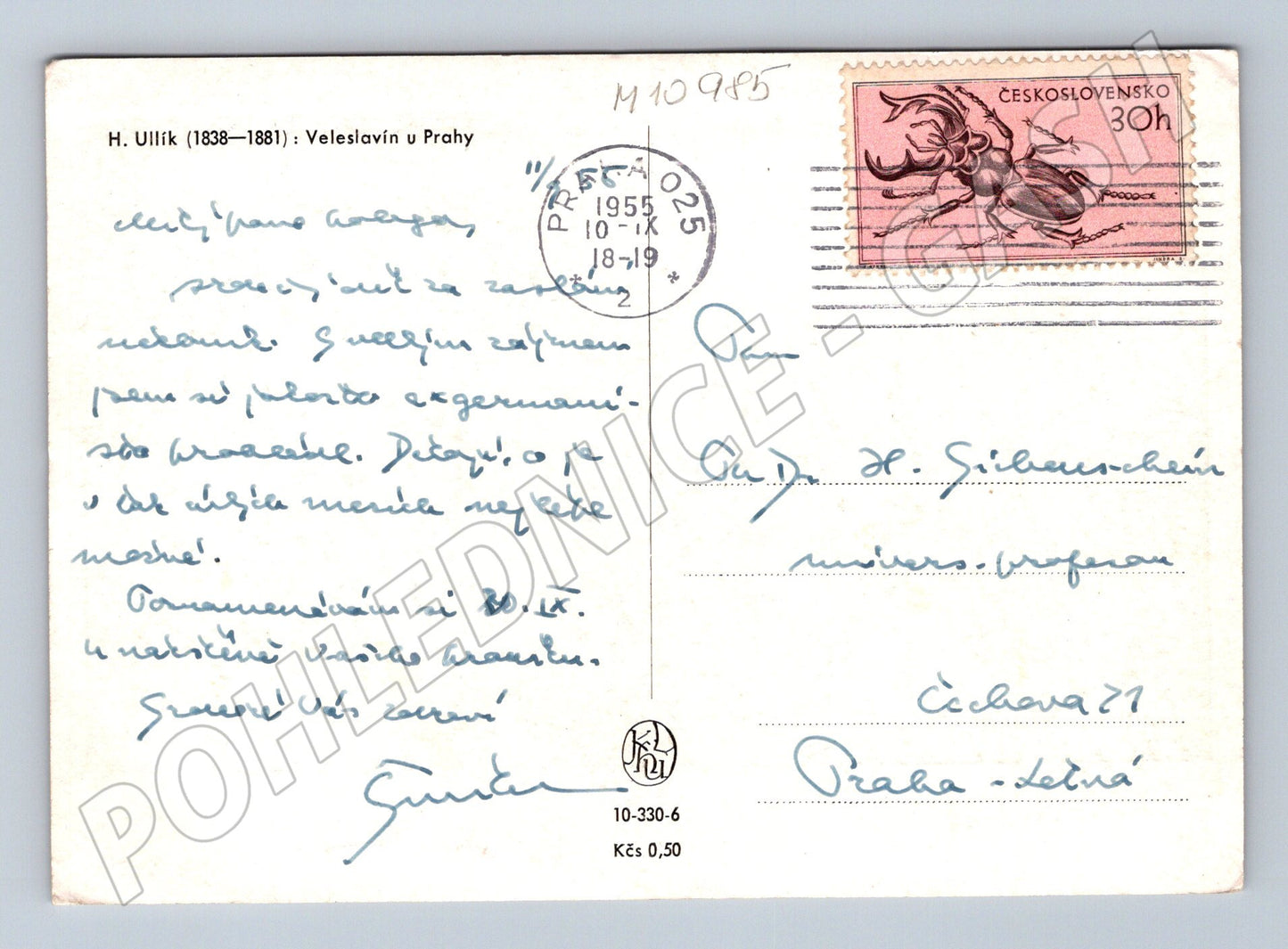 Pohlednice Veleslavín zámek 1955 (M10985)