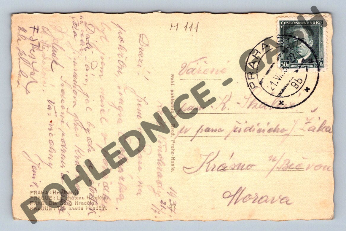 Pohlednice Praha Hradčany 1956 dobová známka (M111)