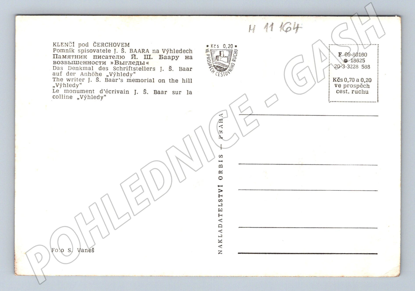 Pohlednice Klenčí pod Čerchovem – pomník J. Š. Baara (M11164)