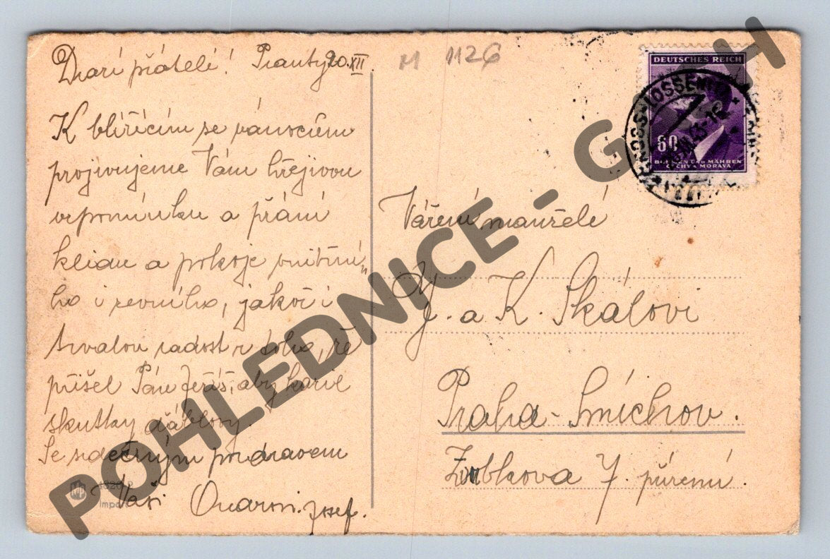 Pohlednice Vánoce 1926 zasněžený strom (M1126)