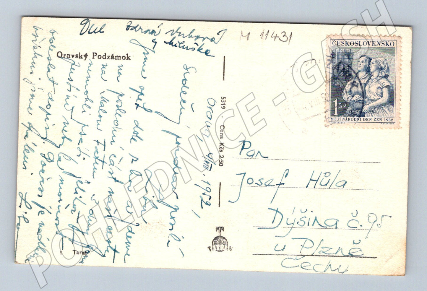 Pohlednice Oravský hrad 1952 - prošlá, známka ČSR (M11431)