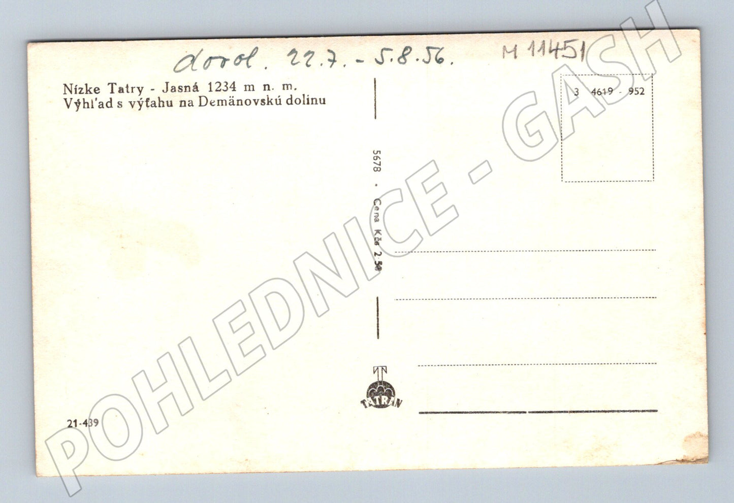 Pohlednice Nízké Tatry - Jasná 1956 (M11451)