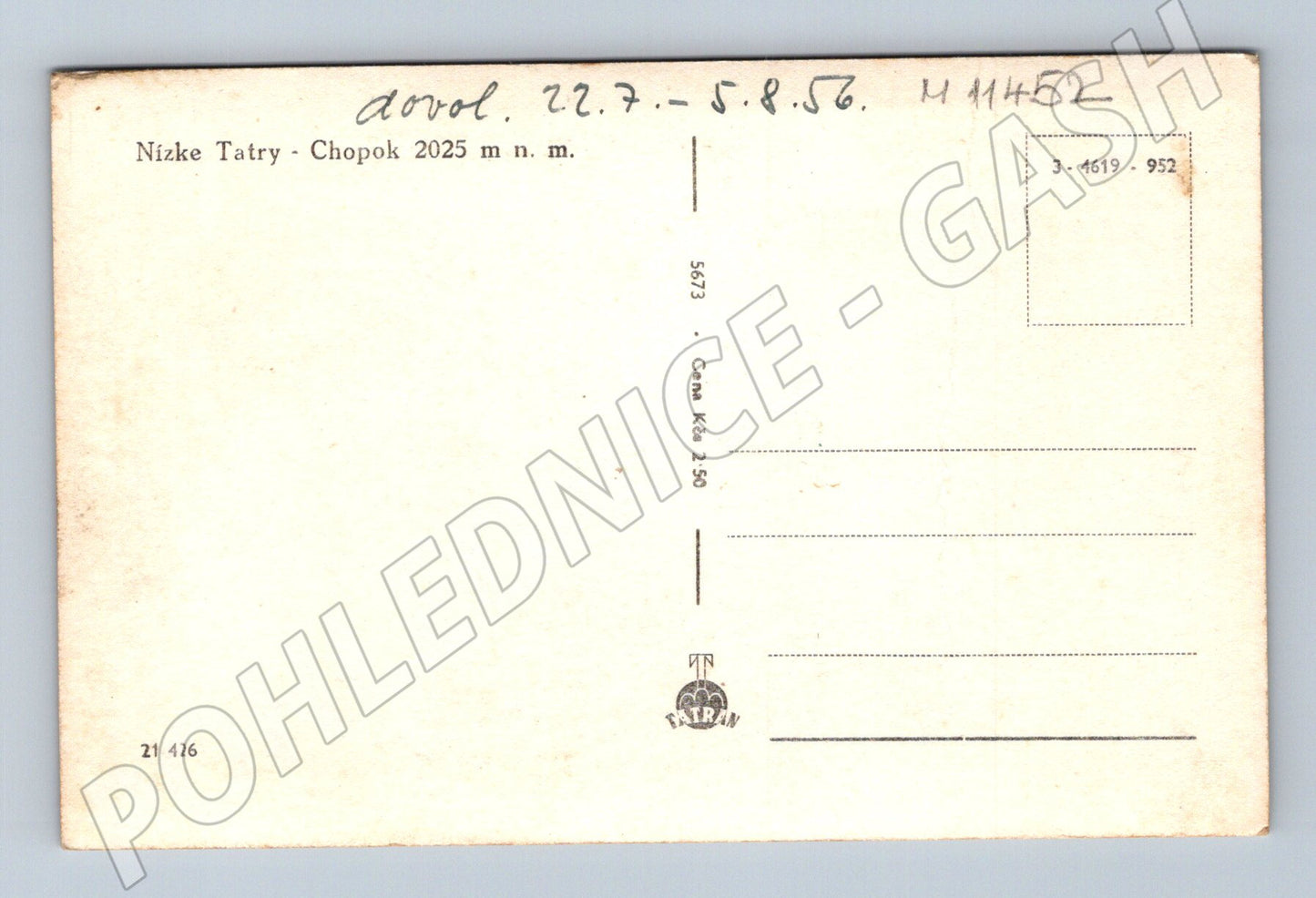 Pohlednice Chopok, Nízké Tatry 1956 – M11452