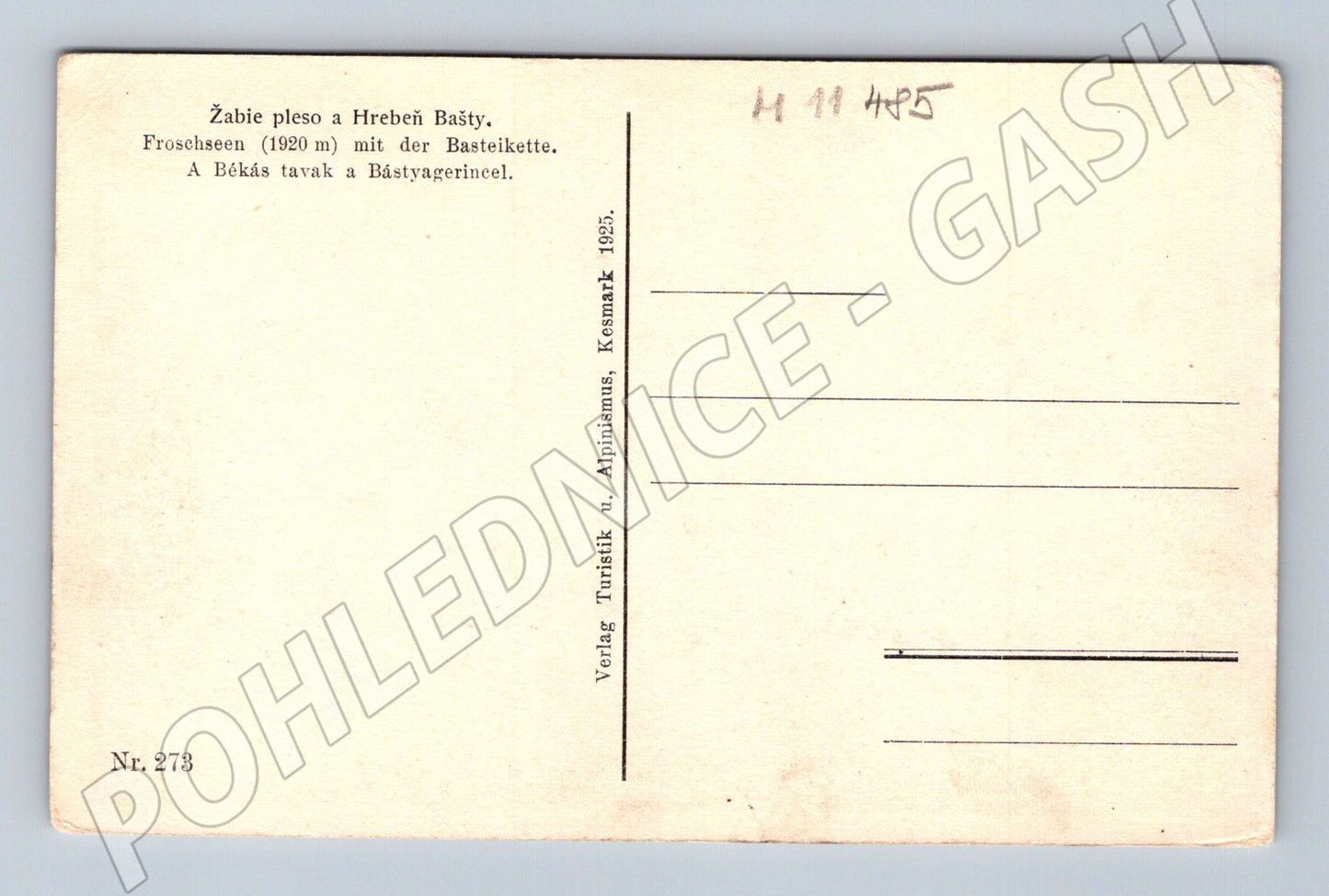 Pohlednice Žabie pleso - Hrebeň Bašty, Tatry 1925 (M11485)