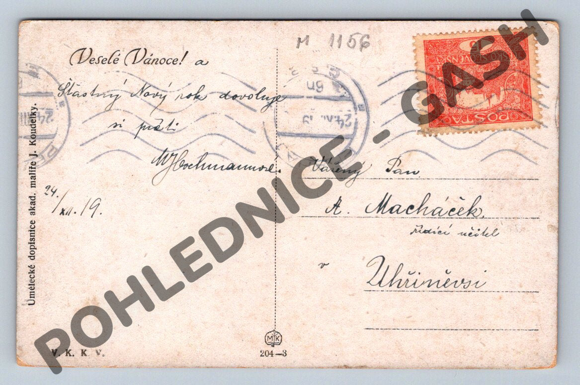 Pohlednice Joža Koudelka – Házení střevíčku 1919 (M1156)