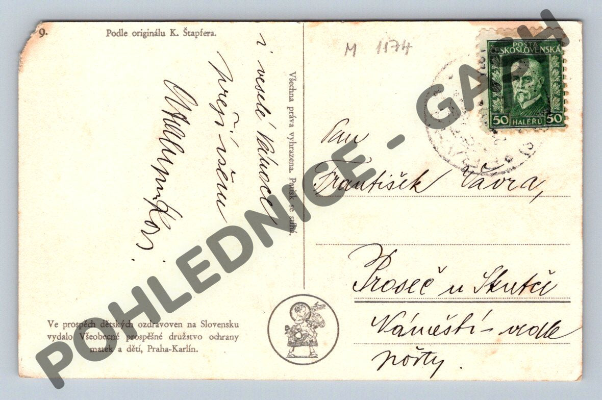 Happy New Year postcard - skier Czechoslovakia (M1174)