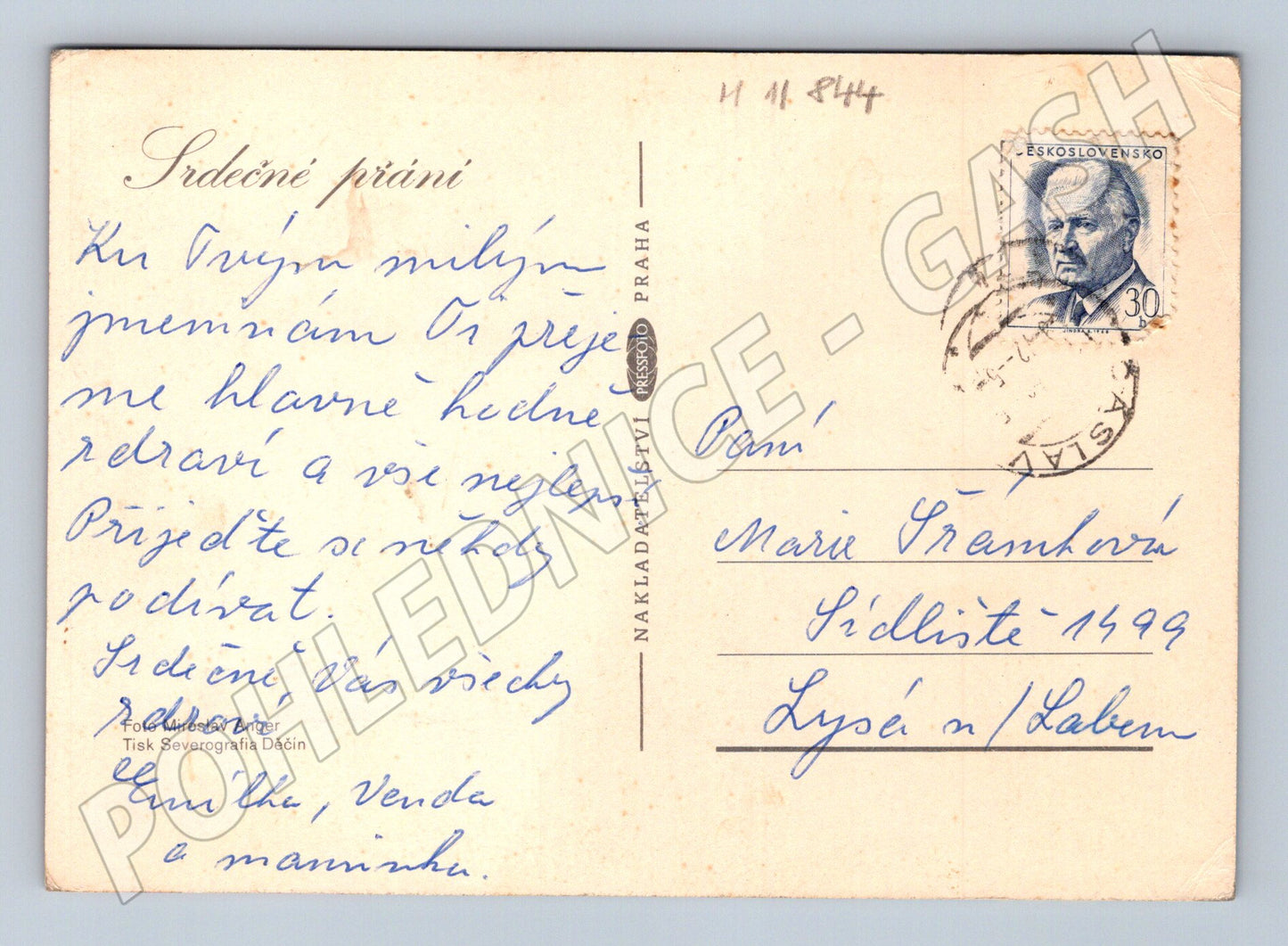 Pohlednice Československo 1944 květiny, psané přání (M11844)