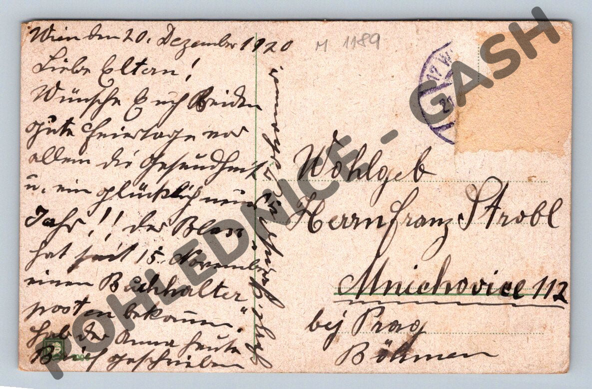 Pohlednice Mnichovice u Prahy – Vánoce 1920 (M1189)