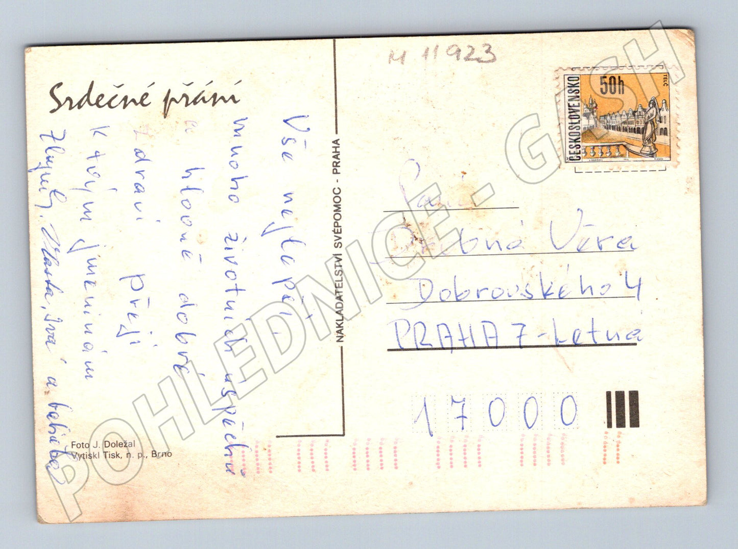 Pohlednice Československo růžový květ (M11923)