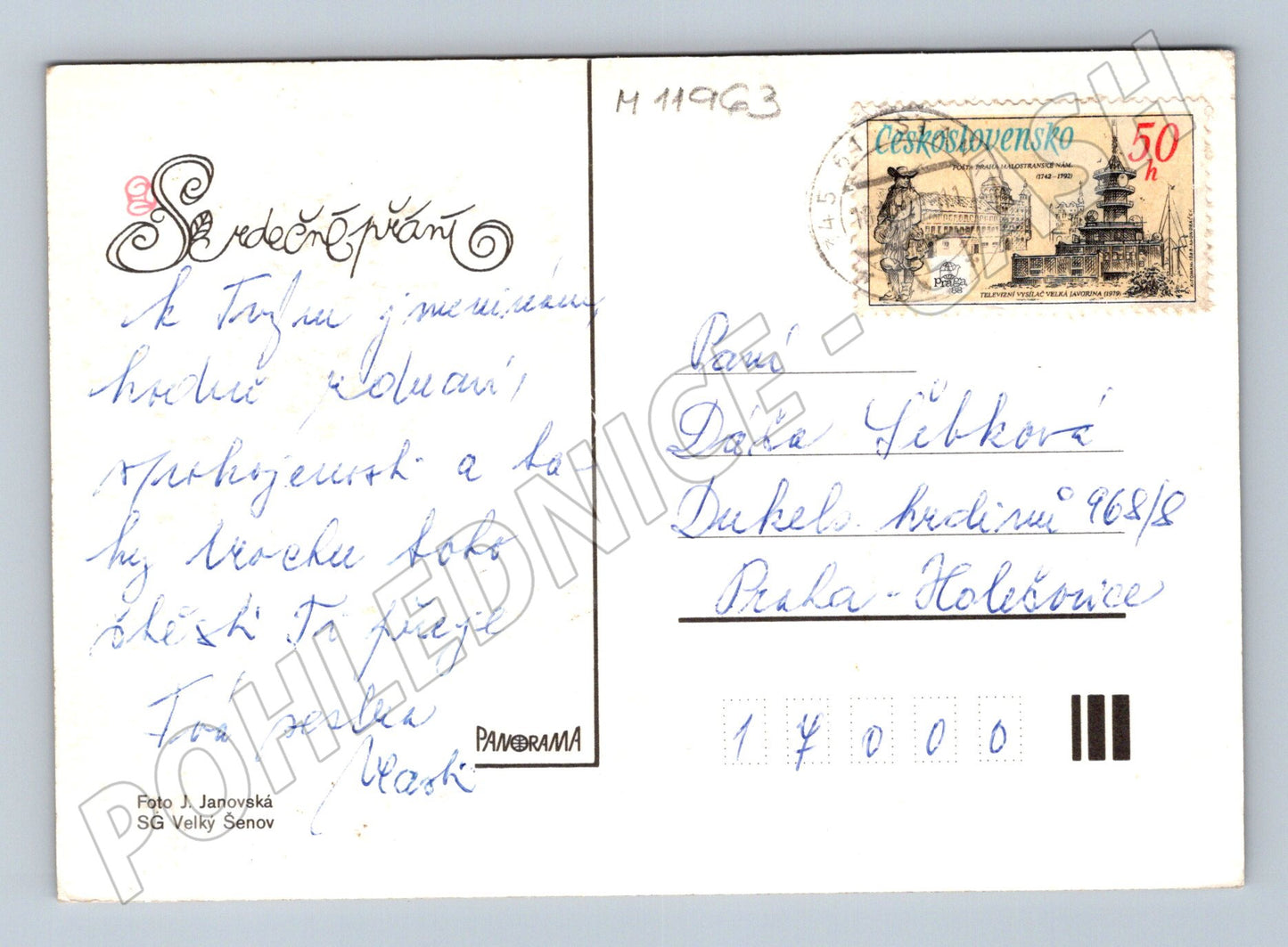 Pohlednice červené květy ve váze (M11963)