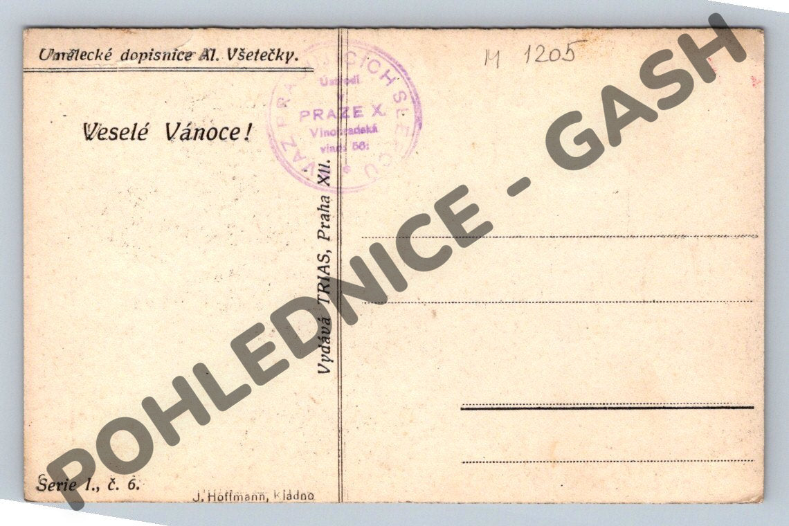Pohlednice Al. Všetečka – anděl v lese (M1205)