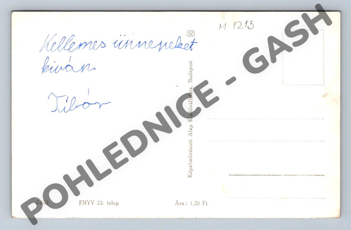 Hungarian Christmas postcard – retro b/w (M1213)