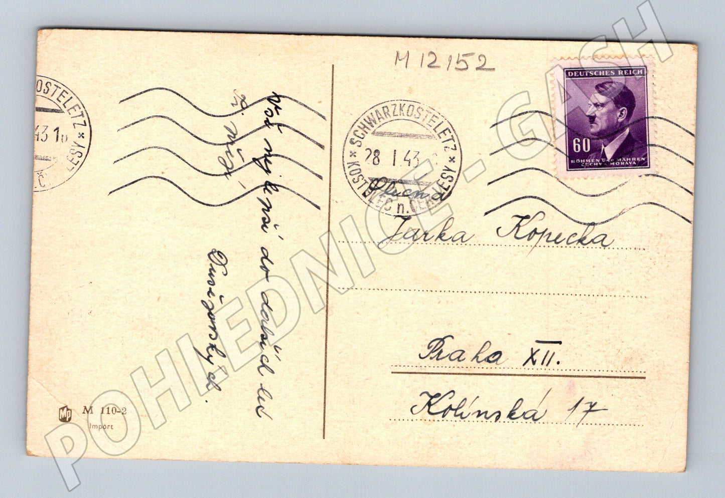 Pohlednice Růžová poupata Historie 1943 (M12152)