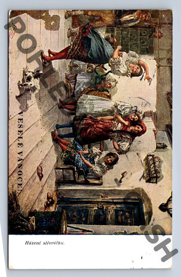 Pohlednice Házení střevíčku – etnografie 1941 (M1218)