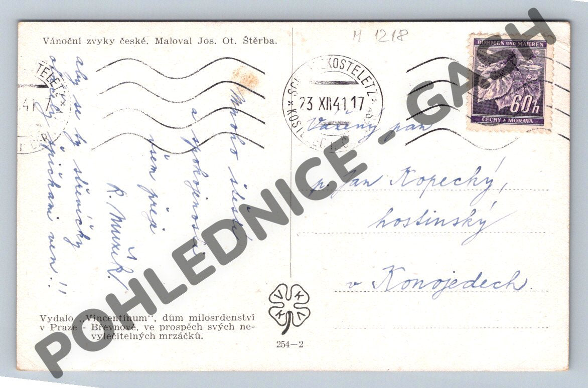 Pohlednice Házení střevíčku – etnografie 1941 (M1218)