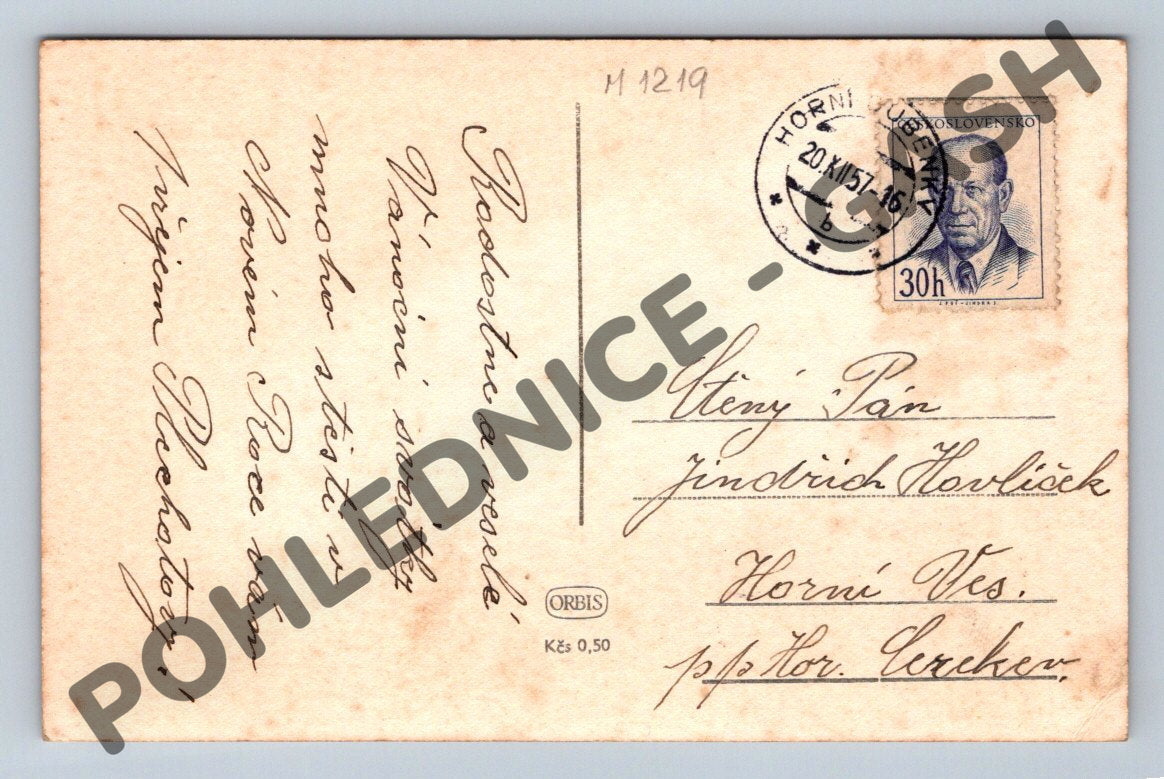 Pohlednice Lyžař – zimní krajina 1946 (M1219)