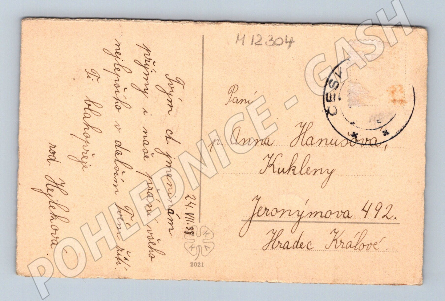 Pohlednice Historická 1938 čtyřlístky podkova štěstí (M12304)