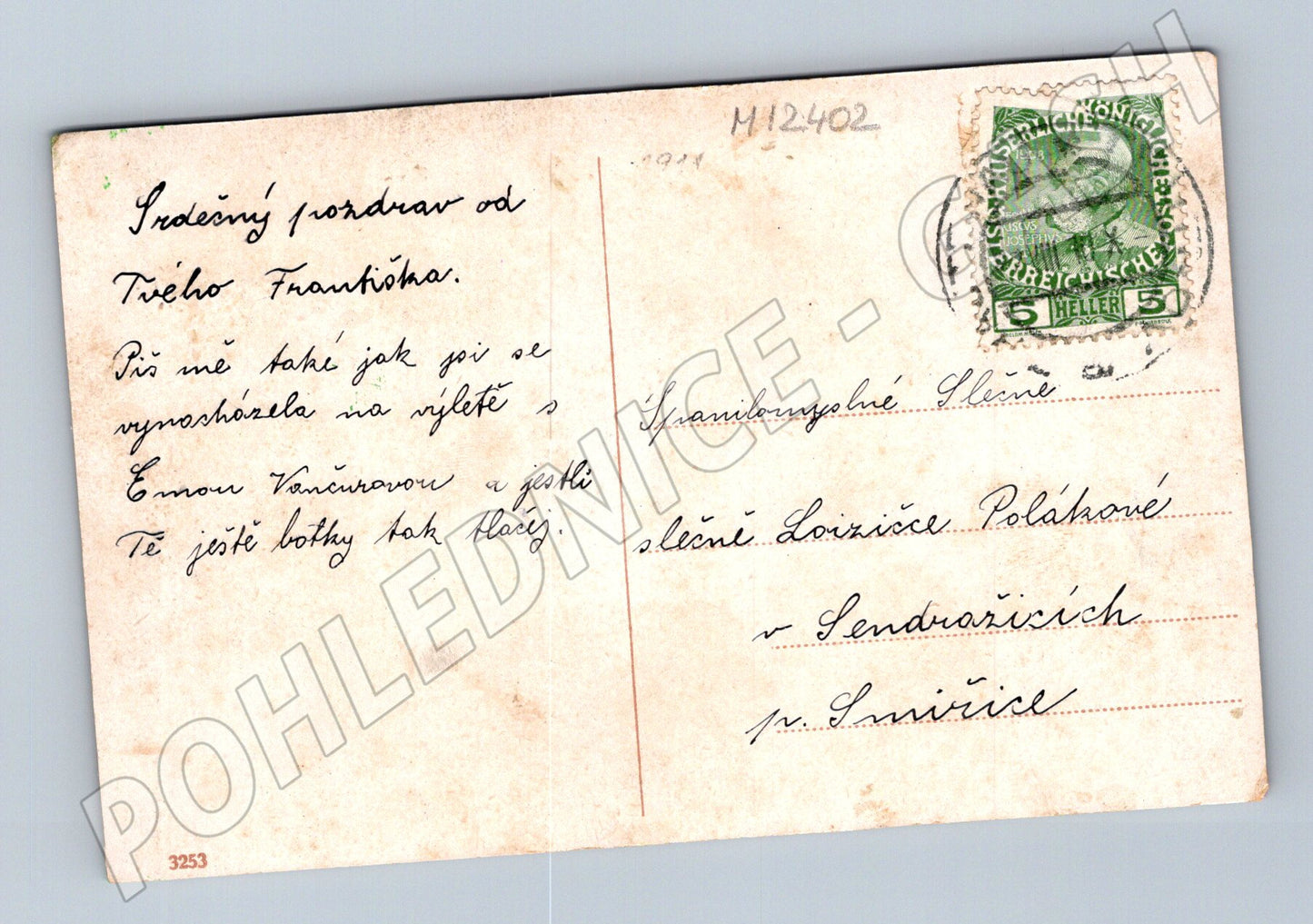 Pohlednice Starý pohled – romantický pár u řeky (M12402)