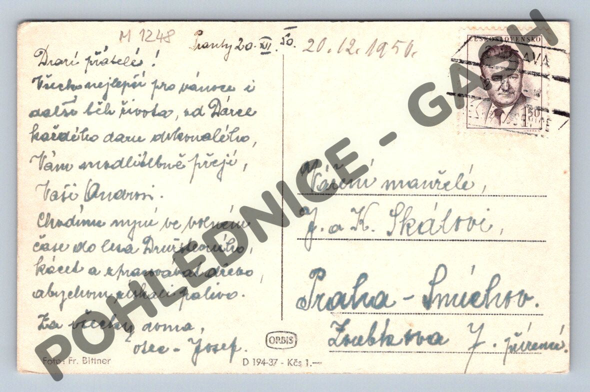 Pohlednice Vánoce Československo 1956 zasněžená krajina (M1248)