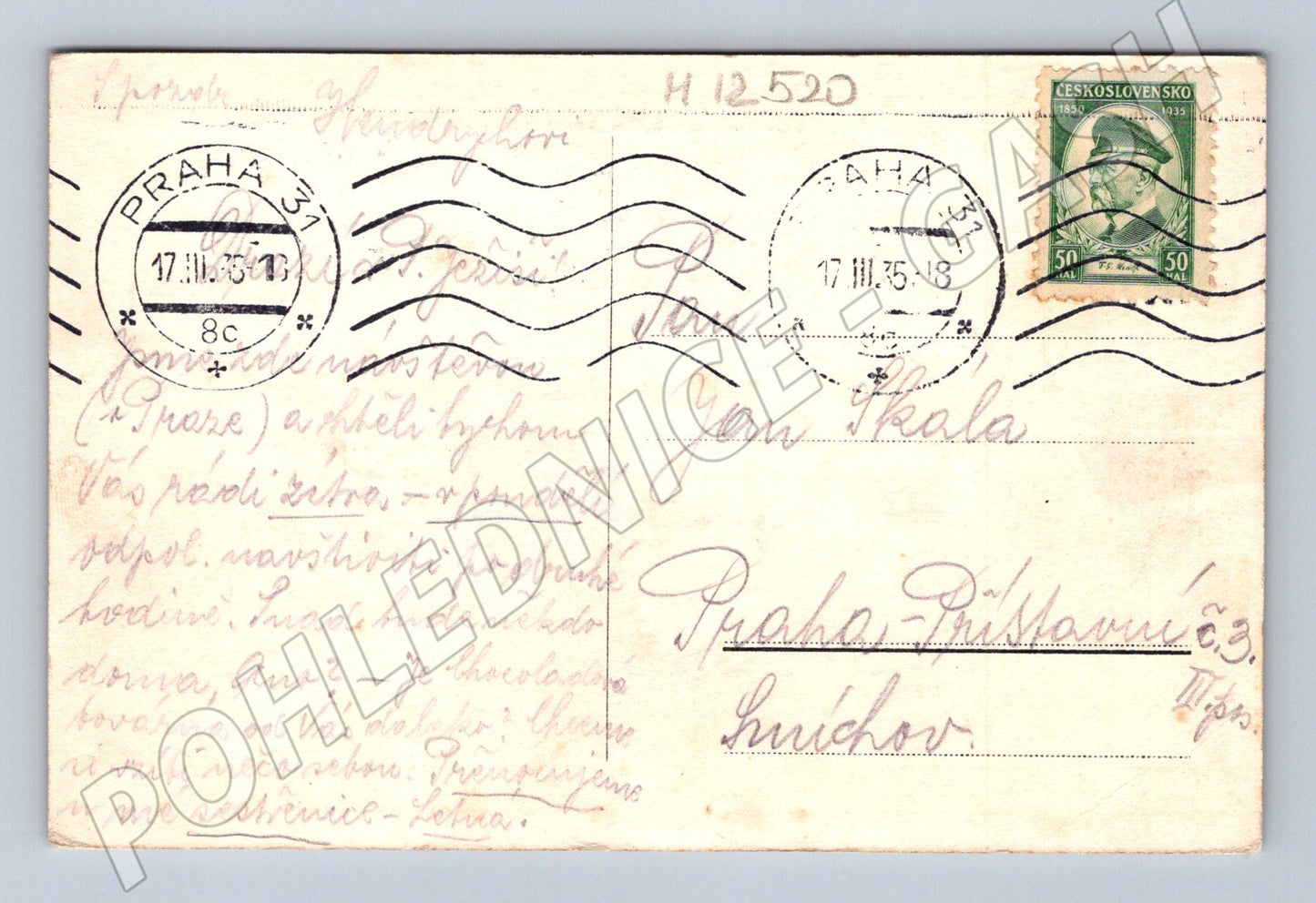 Pohlednice ČSR 1936 Žalm 32:8 poštovně prošlá (M12520)