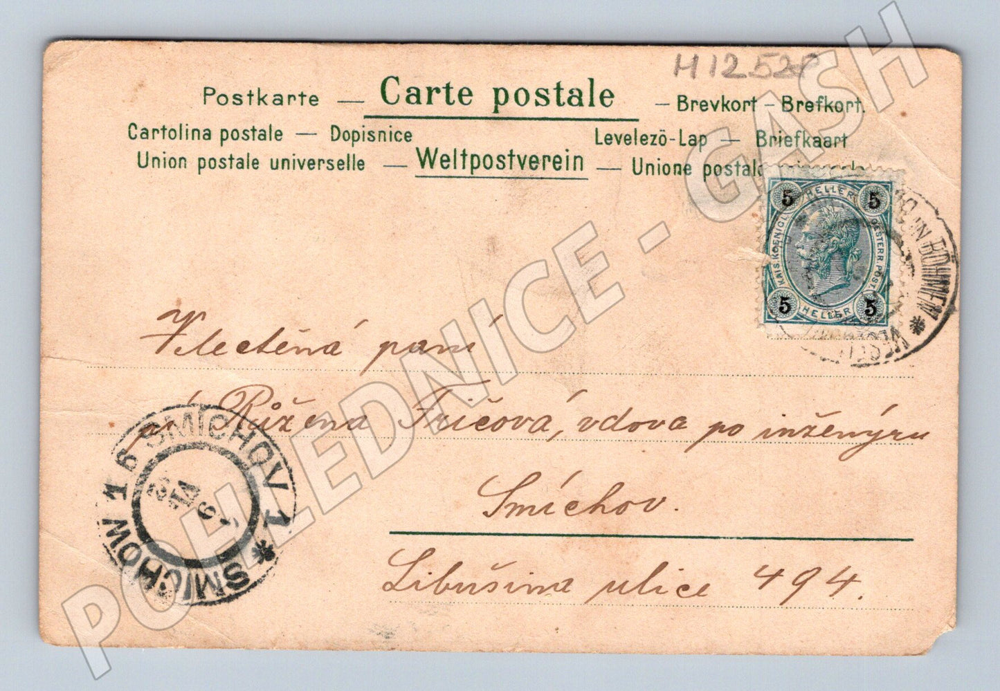Pohlednice žena s čtyřlístkem Smíchov (M12528)