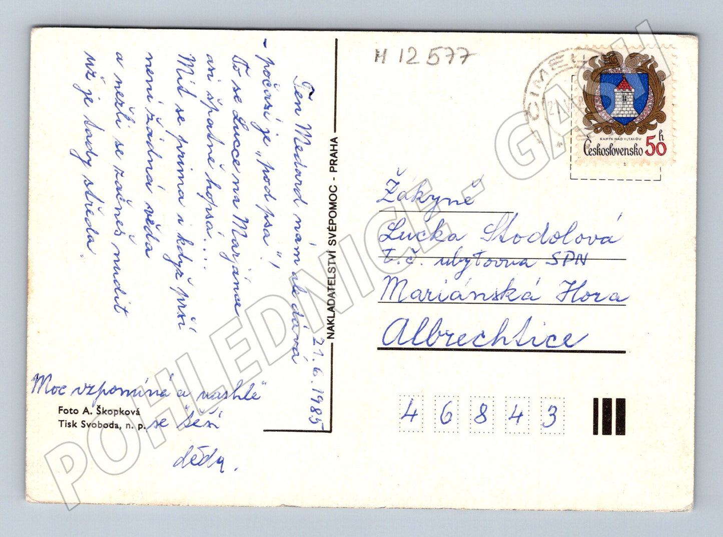 Pohlednice roubená chalupa jaro 1985 (M12577)