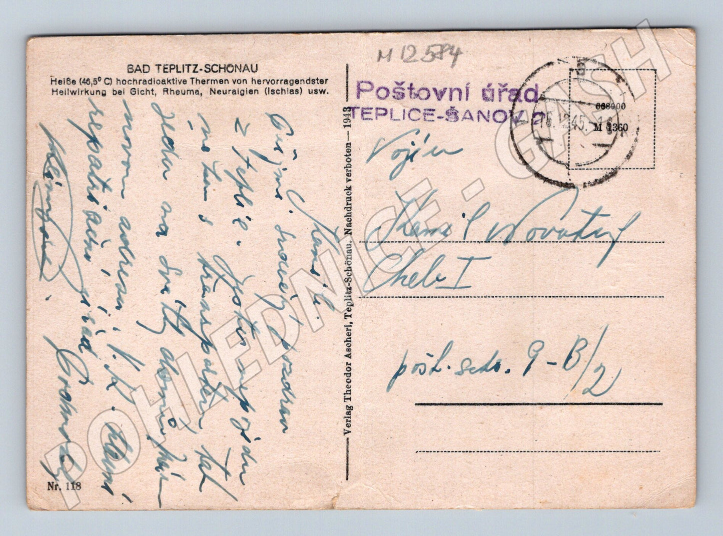 Pohlednice Teplice Šanov lázně 1945 (M12584)