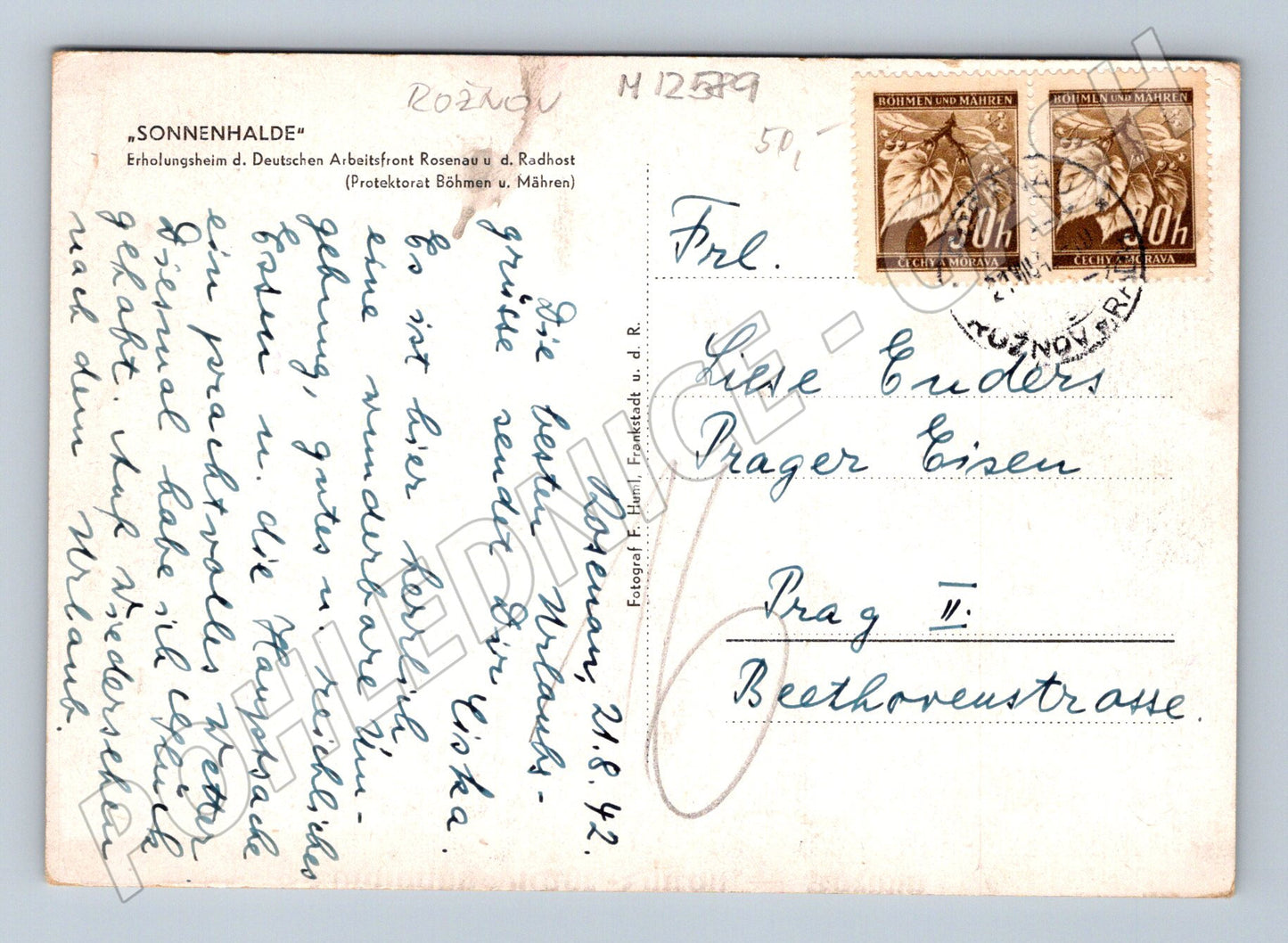 Pohlednice Sonnenhalde Rosenau 1942 (M12589)