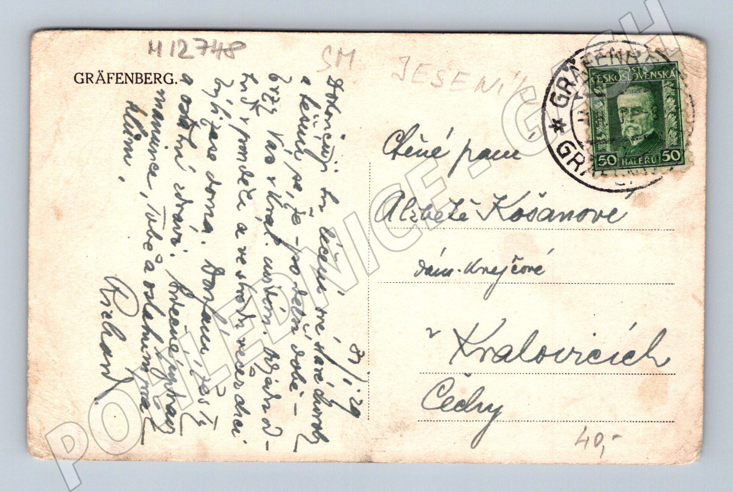 Pohlednice Jeseník Gräfenberg stará malý formát do 1950 (M12748)