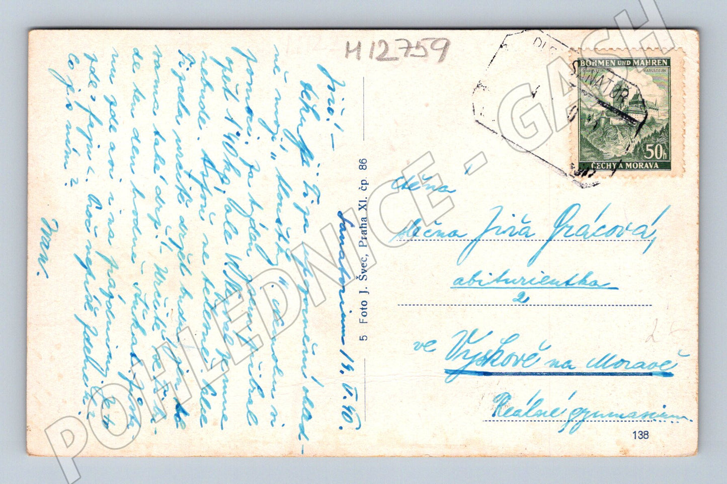 Pohlednice Sanatorium na Pleši Čechy a Morava protektorát (M12759)