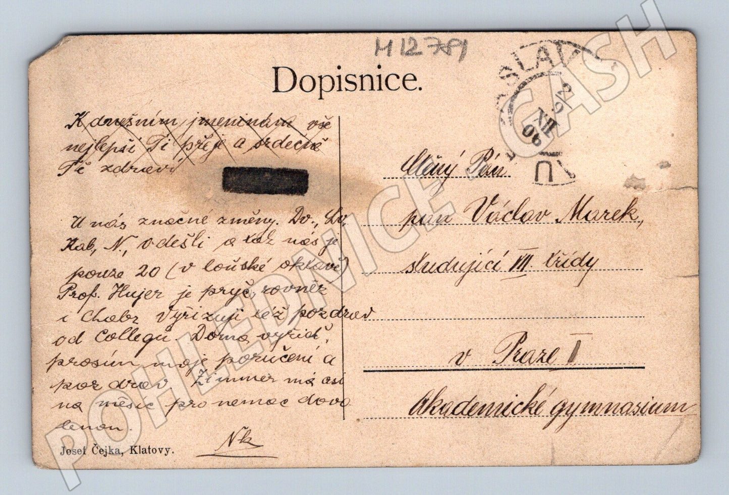 Pohlednice Klatovy stará 1906 malý formát (M12781)