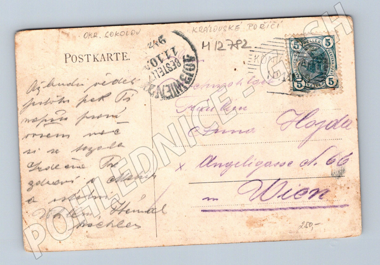Pohlednice Kynžvart Gruss aus Königswart 1912 prošlá poštou (M12782)