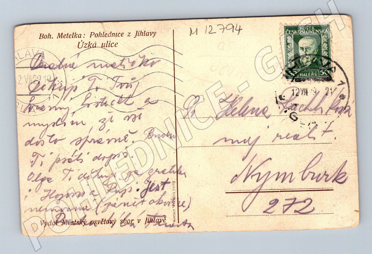 Pohlednice Úzká ulice Jihlava 1919 (M12794)