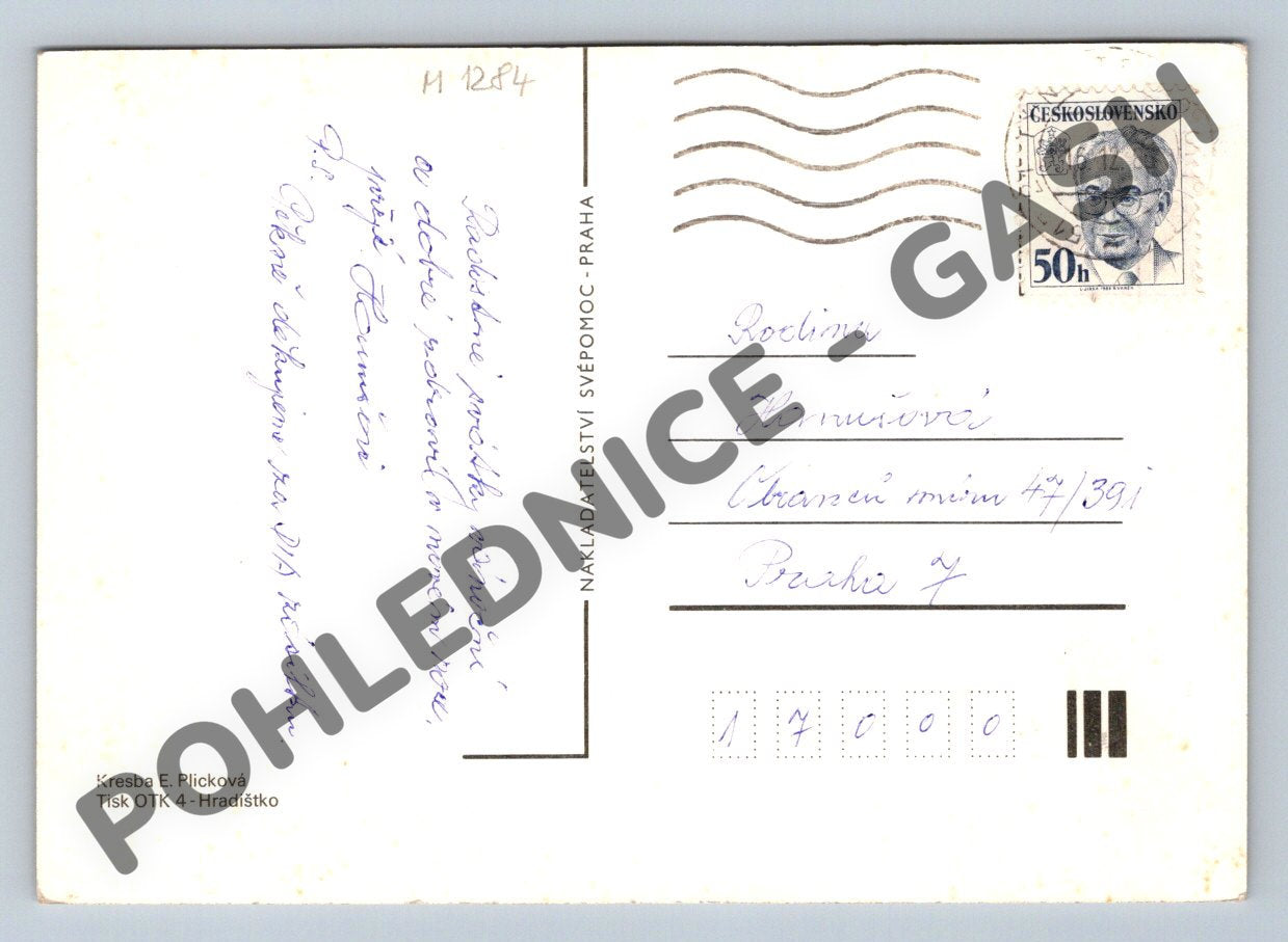 Pohlednice E. Plicková kresba (M1284)
