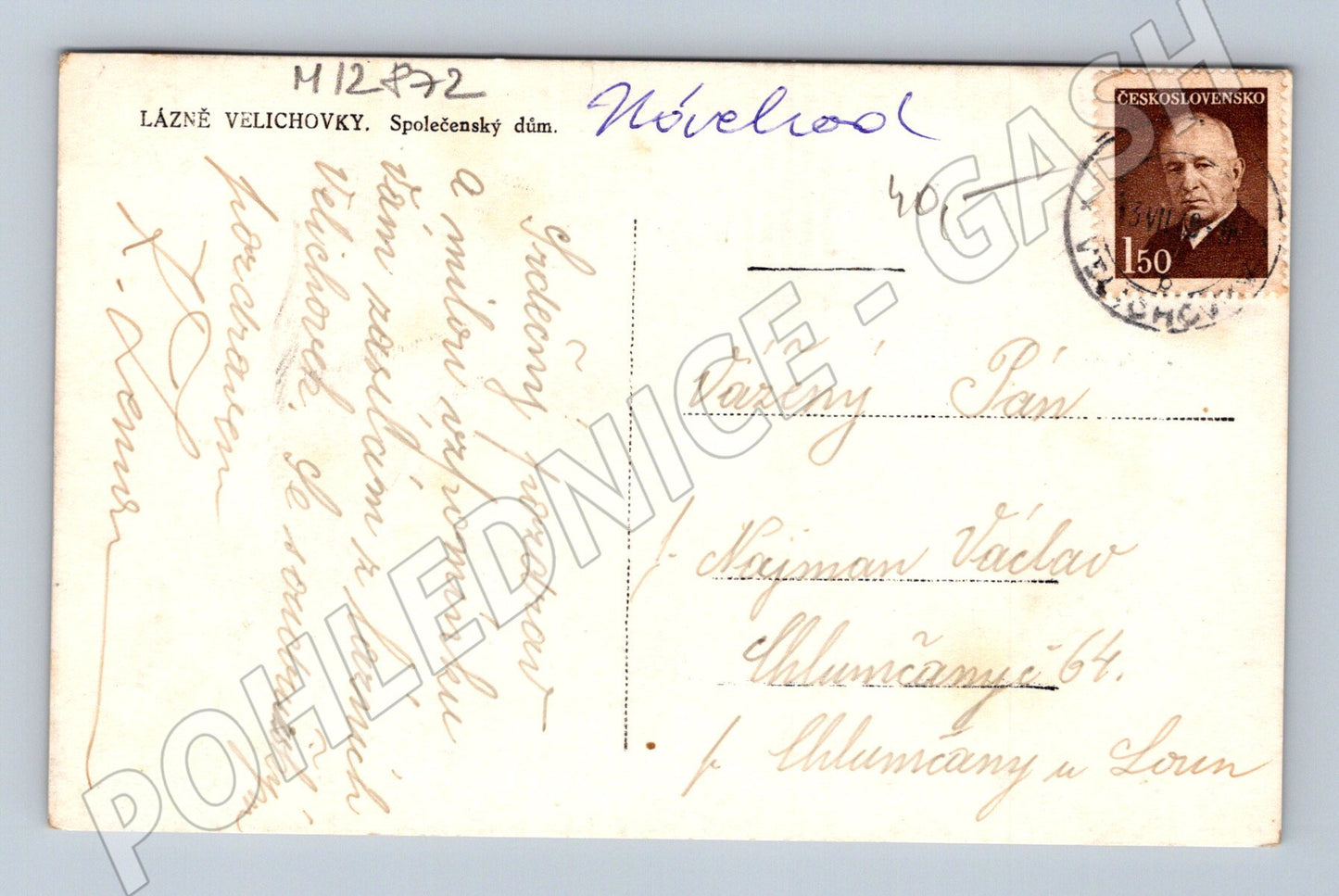 Pohlednice Lázně Velichovky Společenský dům 1948 (M12872)