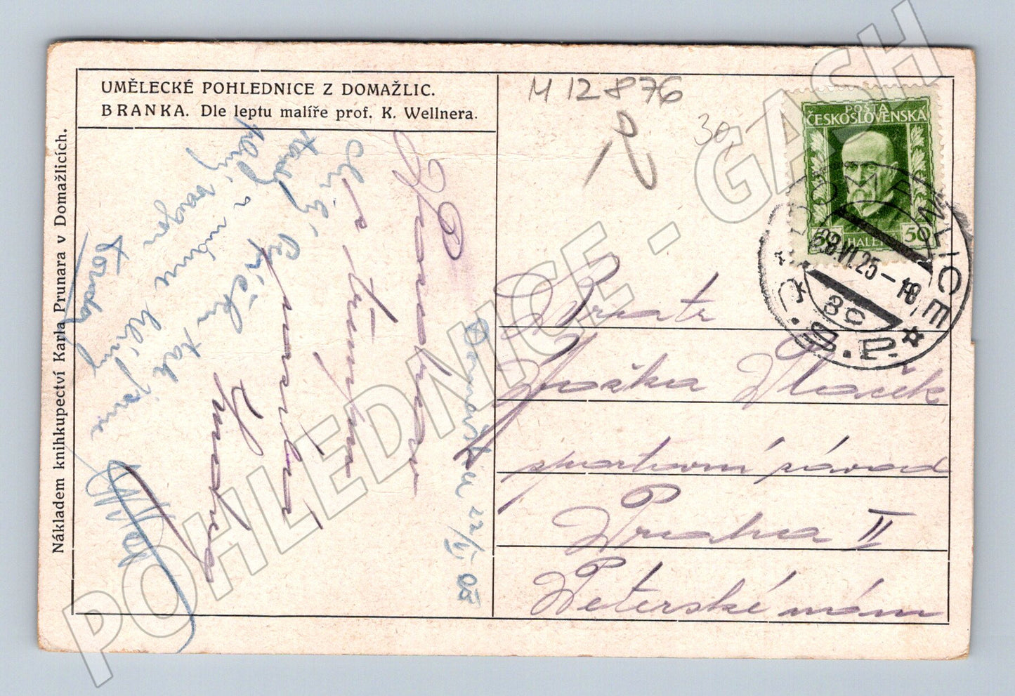 Pohlednice Domažlice Branka lept K. Wellner 1925 (M12876)