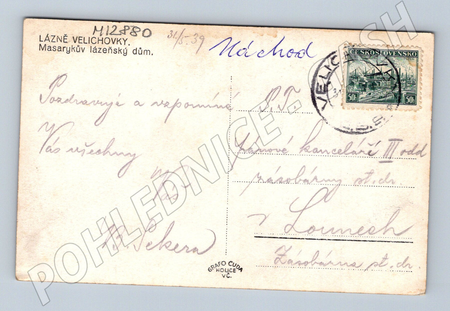 Pohlednice Velichovky Masarykův lázeňský dům 1939 (M12880)