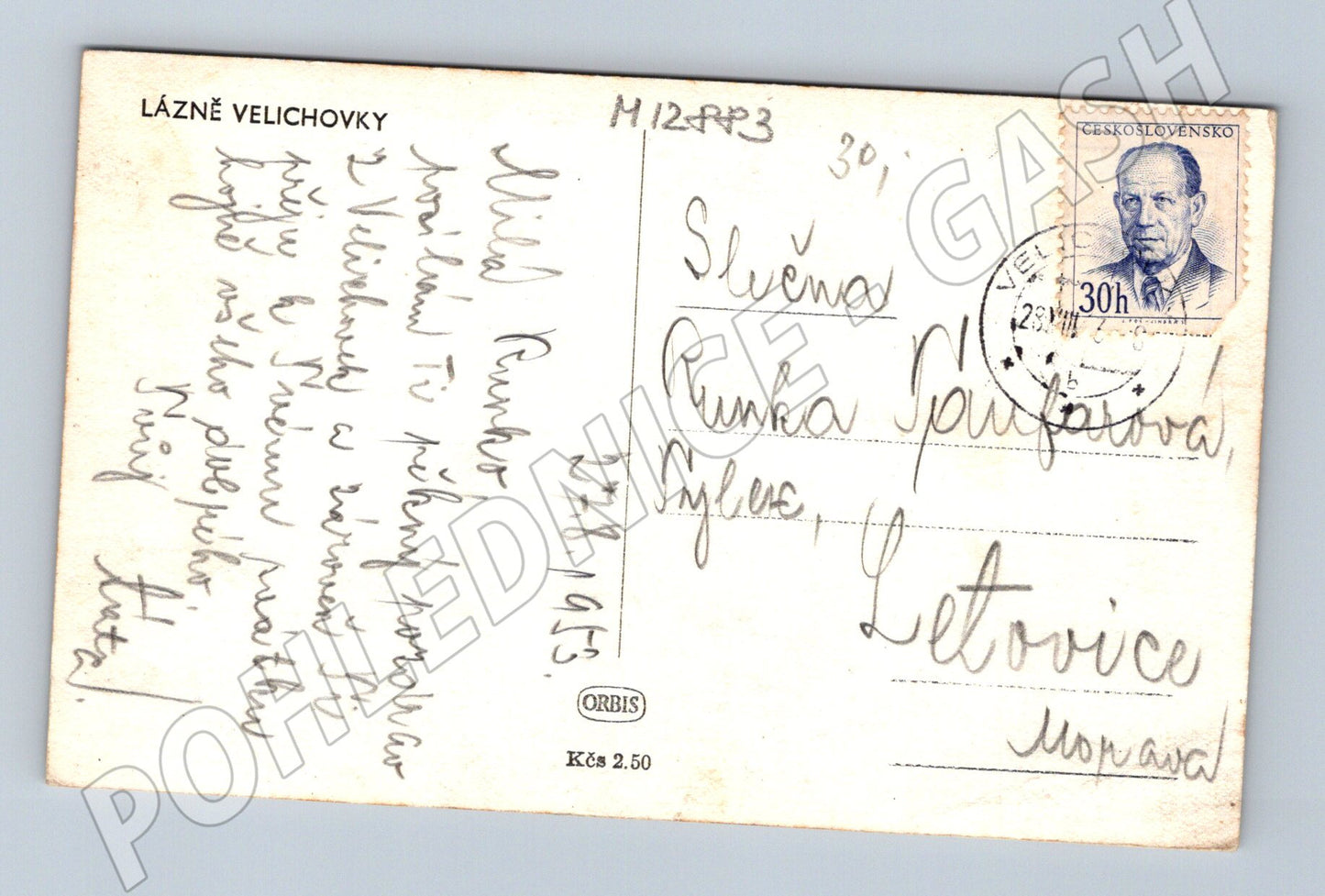 Pohlednice Lázně Velichovky stará prošlá poštou 1953 (M12883)