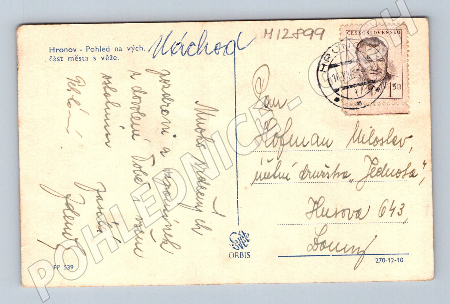 Pohlednice Hronov pohled z věže malý formát cca 1950 (M12899)